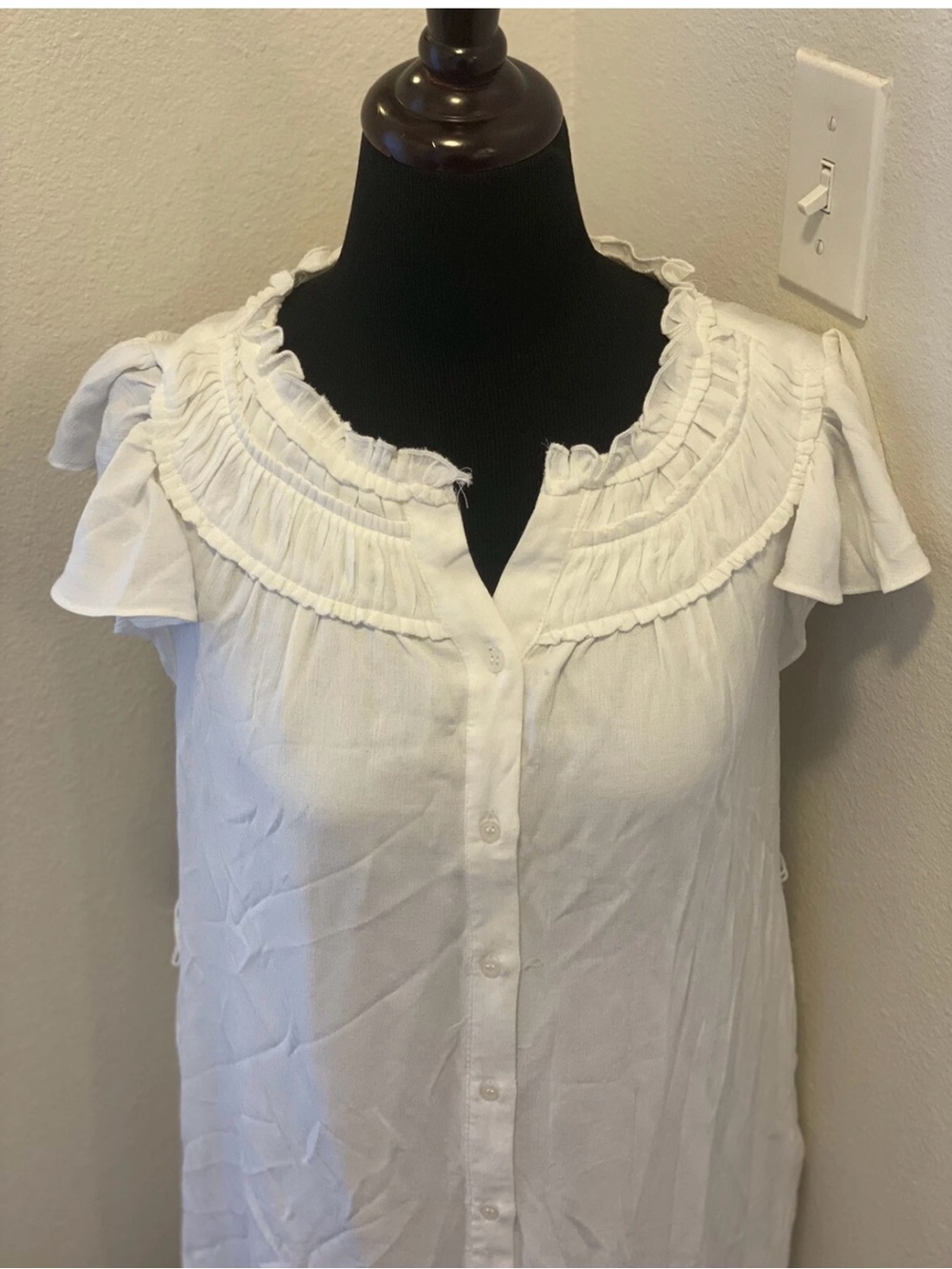 Chelsea & Theodore White Flutter Sleeve Mini Dress Cotton Size XS NEW $88 - Picture 3 of 6